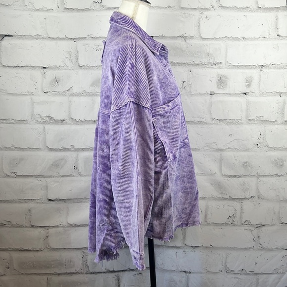 POL High-Low Relaxed Fit Corduroy Button Down Jacket Royal Purple - Picture 5 of 13